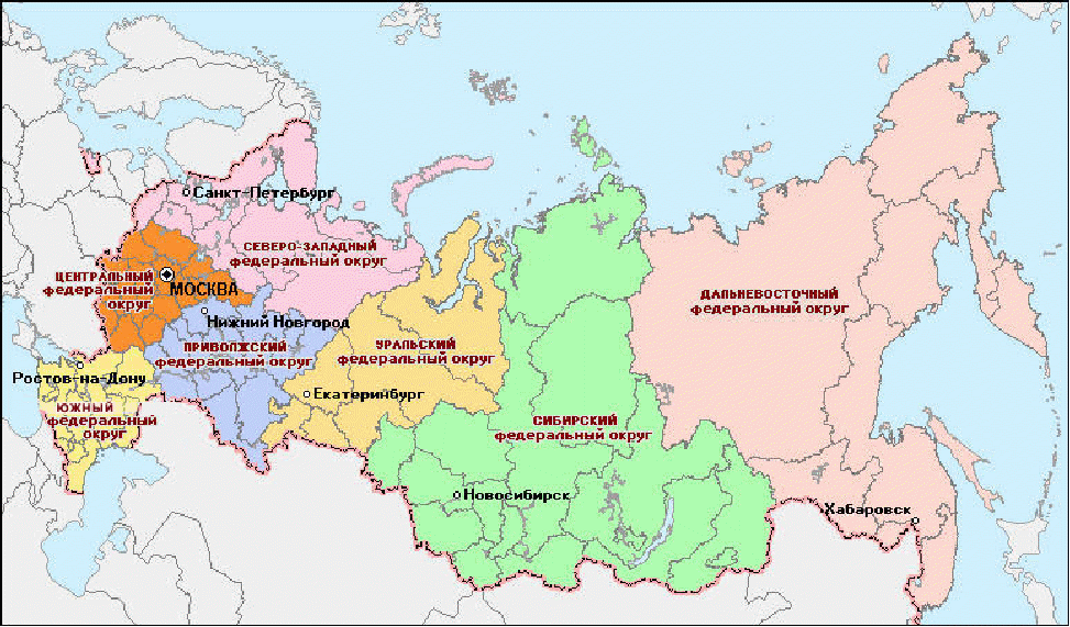 Карта с федеральными округами