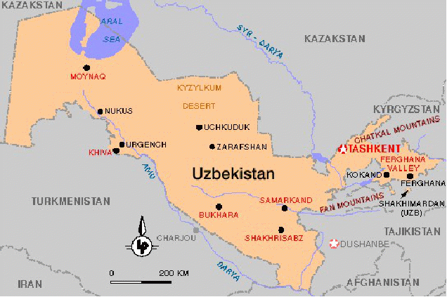 Карта узбекистана с городами на русском