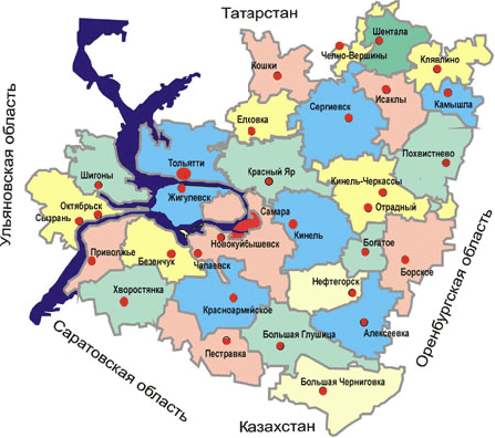 Карта муниципальных районов самарской области