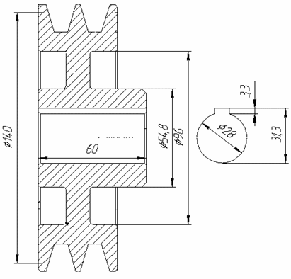 Чертеж шкива для клиновых ремней 2 ручья