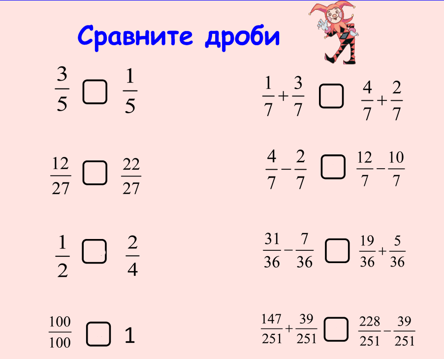 Презентация на тему сравнения дробей