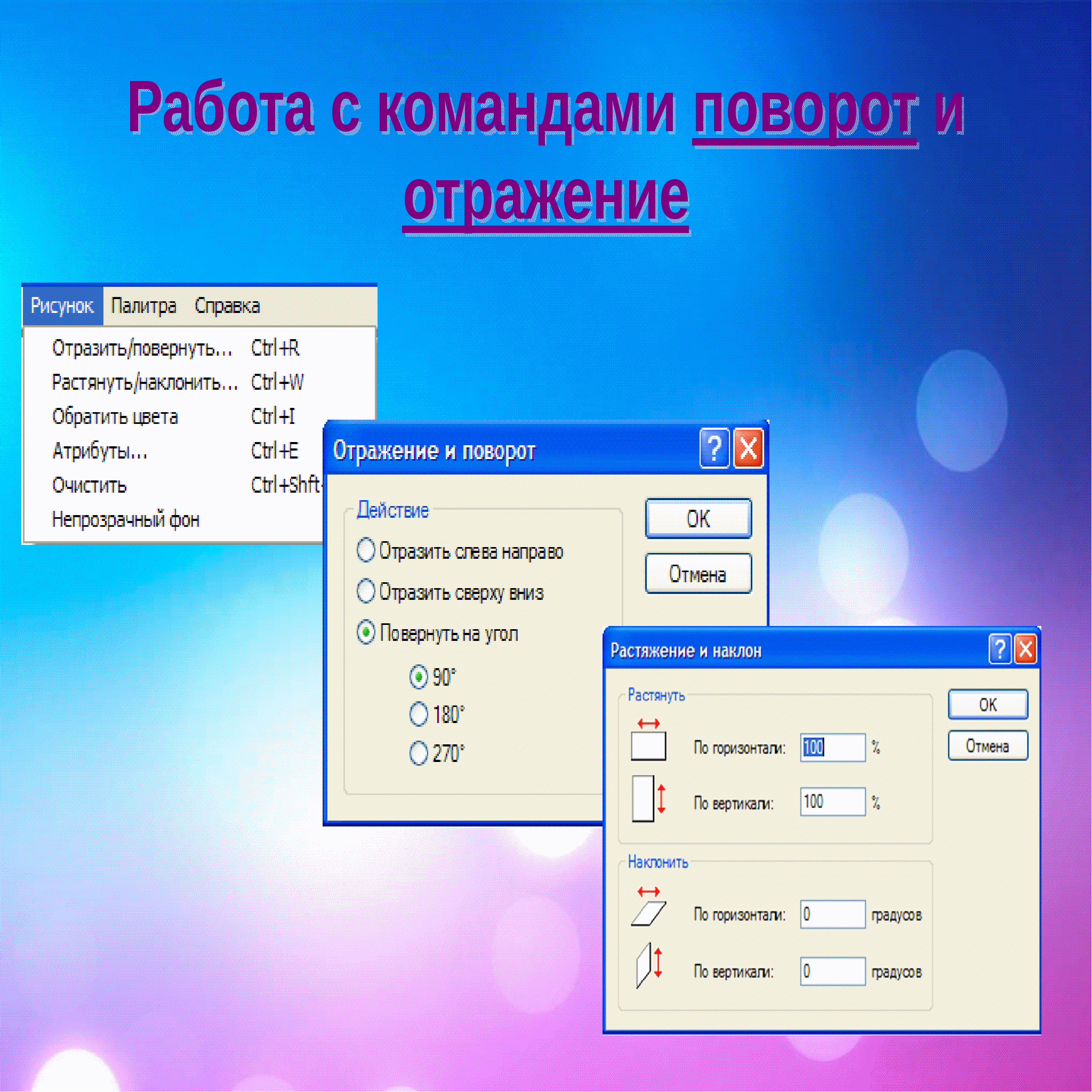 Работа с фрагментами рисунка. Поворот и отражение рисунка. Изображение фрагмента документа. На какой вкладке расположены команды поворота и отражения рисунка.