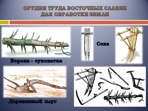 Нарисуйте орудия труда которыми пользовались восточные славяне подпишите их