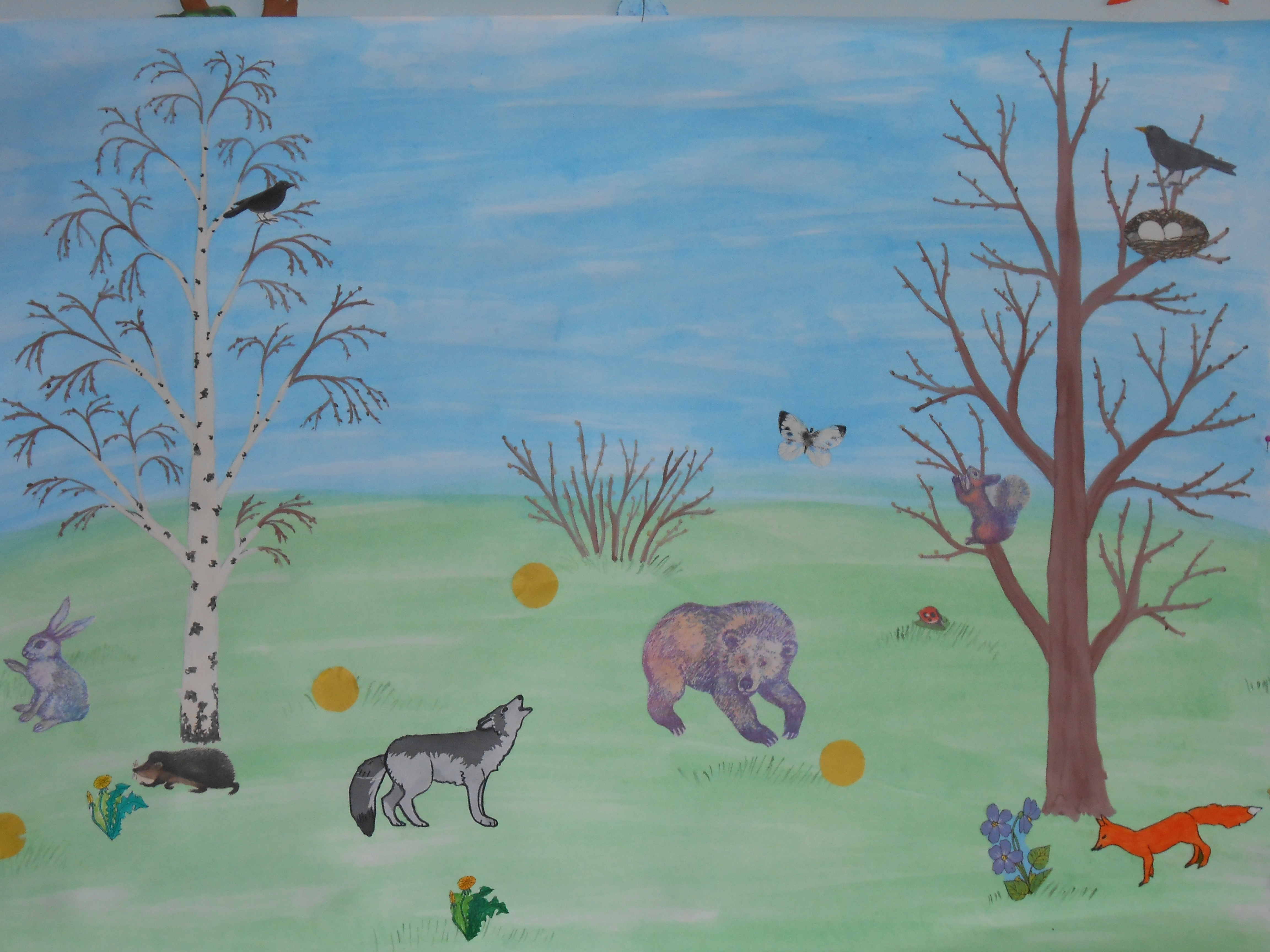 Окружающий мир 2 класс рисунок красота весны. Животные в лесу рисунок. Рисование Дикие животные весной.