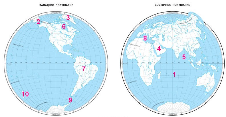 Контурная карта западное полушарие восточное полушарие