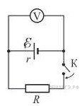 В схеме изображенной на рисунке показания вольтметра равны u внутреннее сопротивление источника r