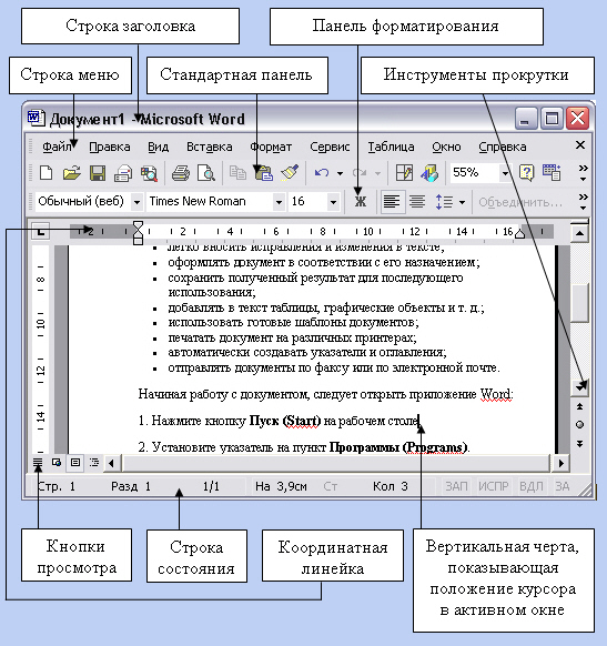 В текстовом процессоре создайте новый документ информатика. Текстовый процессор МС ворд. Назначение текстового редактора MS Word. Окно текстового редактора Microsoft Word. Элементы окна текстового процессора Microsoft Word.