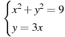 \begin{cases} x^2+y^2=9 \\ y=3x \end{cases}