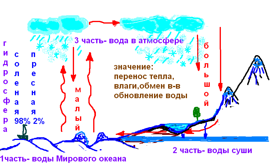 Какой процесс мирового круговорота воды отмечен на рисунке знаком вопроса