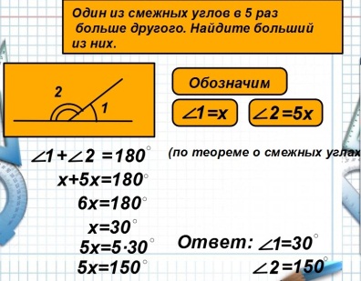 Один из смежных углов на 50 меньше другого найдите эти углы с рисунком