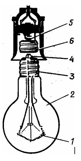На рисунке изображена лампа накаливания какой цифрой обозначена вольфрамовая спираль
